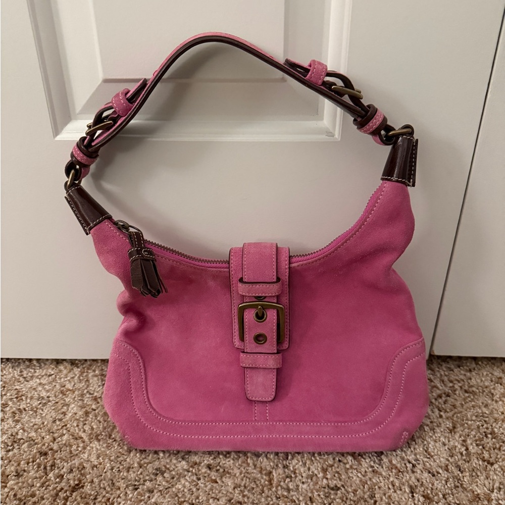 Vintage Coach Hamptons Suede Small Hobo Style 7471 Pink